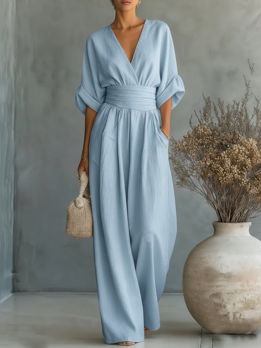 Tuta Elegante con Scollo a V e Vita Alta – Aurea Montiel