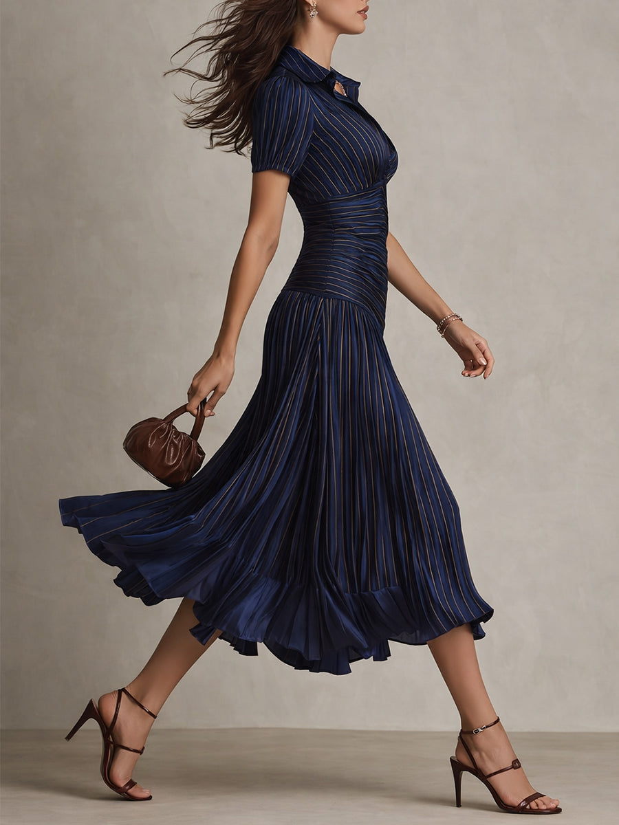 Adriana – Abito Midi in Raso a Righe Rétro – Aurea Montiel