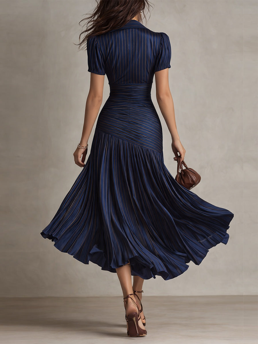 Adriana – Abito Midi in Raso a Righe Rétro – Aurea Montiel