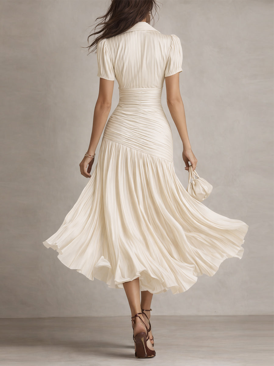 Adriana – Abito Midi in Raso a Righe Rétro – Aurea Montiel