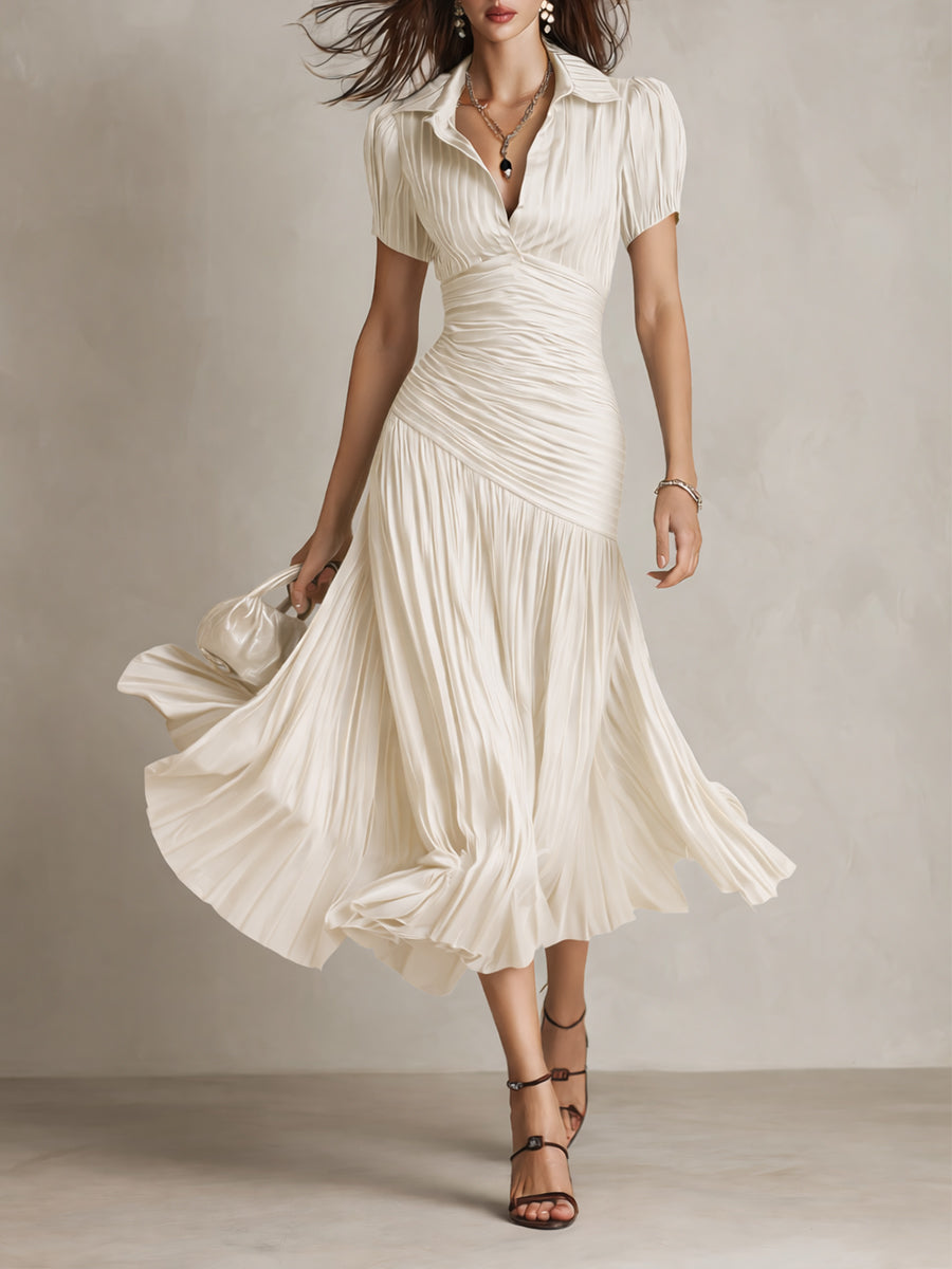 Adriana – Abito Midi in Raso a Righe Rétro – Aurea Montiel