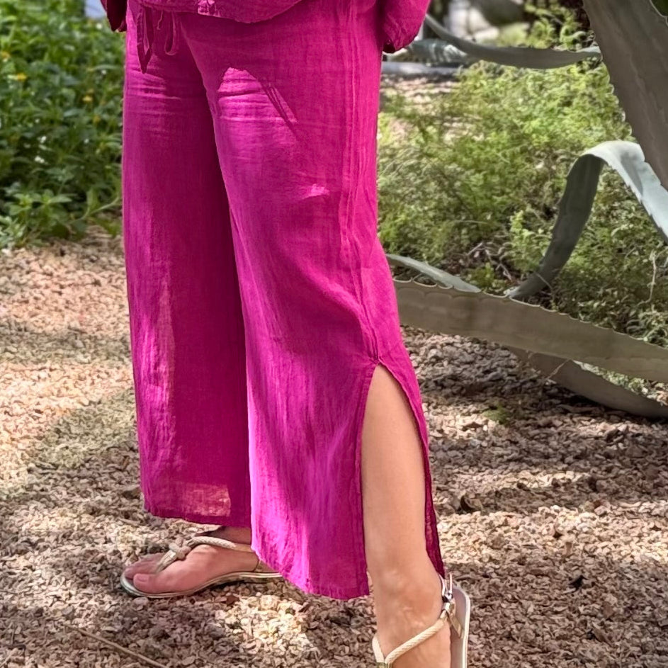 Pantaloni Capri in Lino Flo con Spacco Laterale *PIÙ VENDUTO*