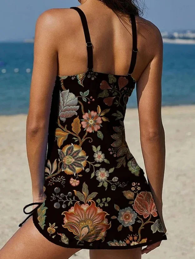 Fiesta - Set tankini a fiori con motivo grafico che copre l'addome