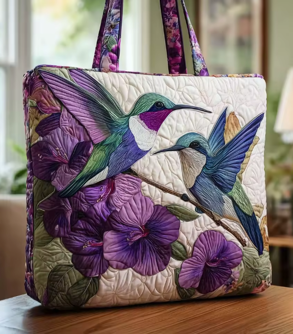 Borsa imbottita realizzata a mano con colibrì
