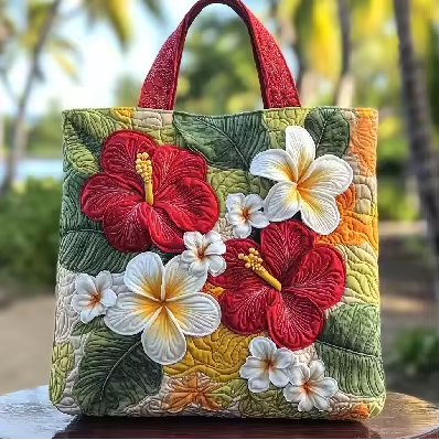 Borsa trapuntata fatta a mano con motivi floreali