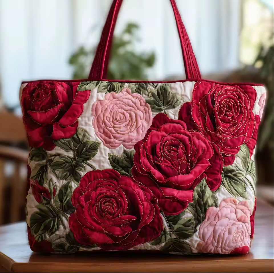 Borsa trapuntata fatta a mano con rose