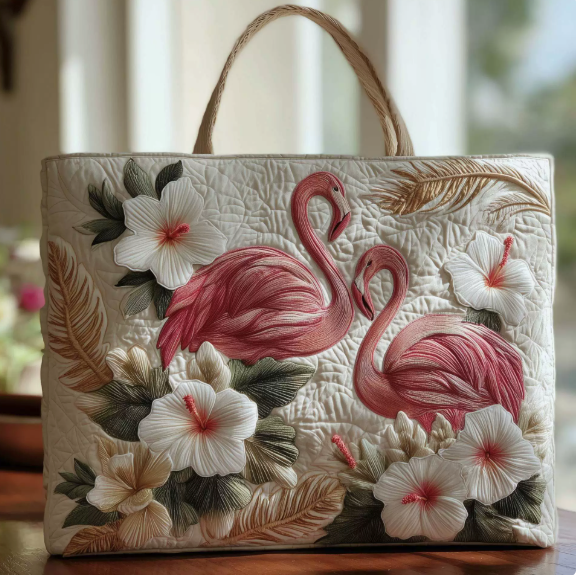 Borsa imbottita realizzata a mano con fenicotteri