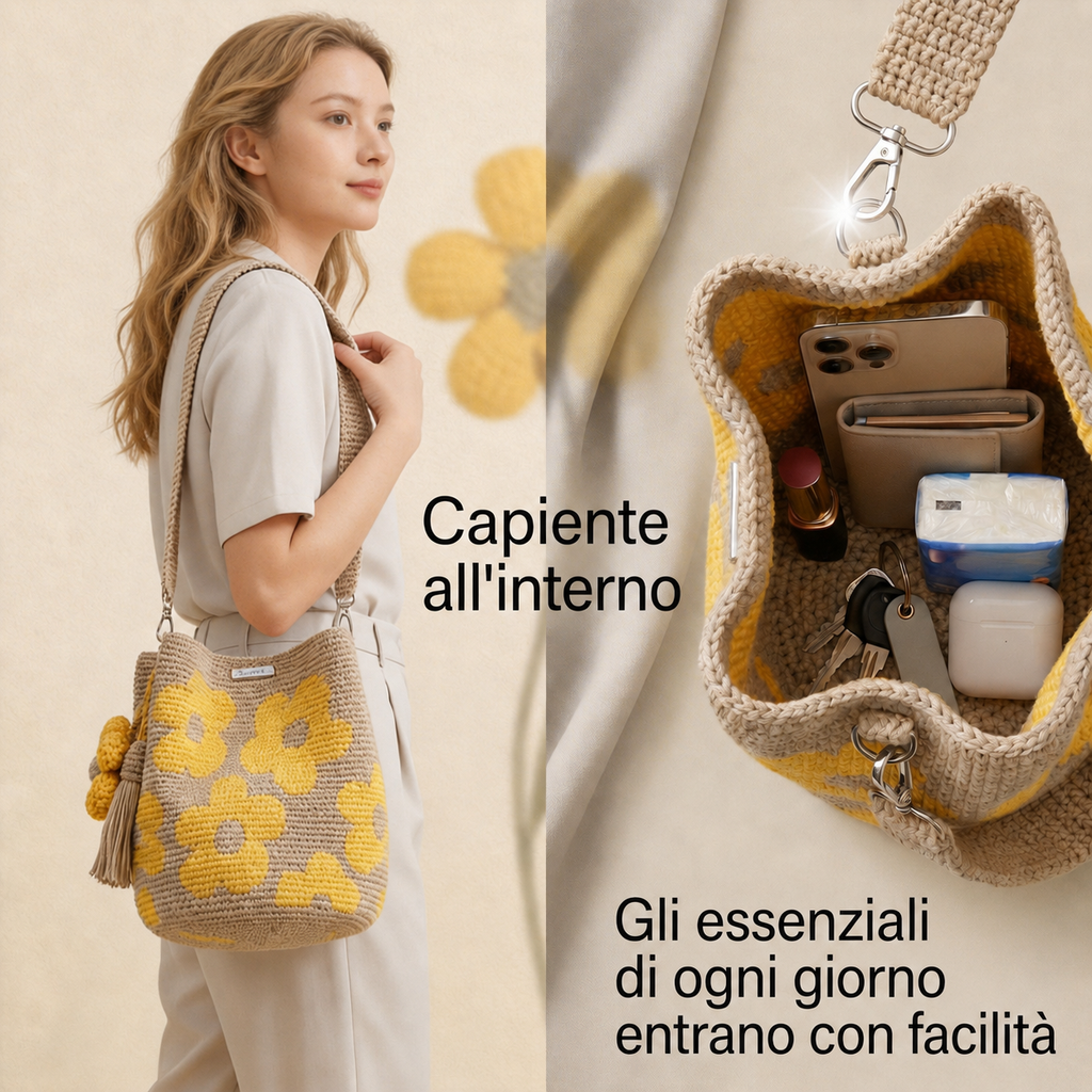 Borsa Tote Floreale Uncinetto Fatta a Mano 🌼✨