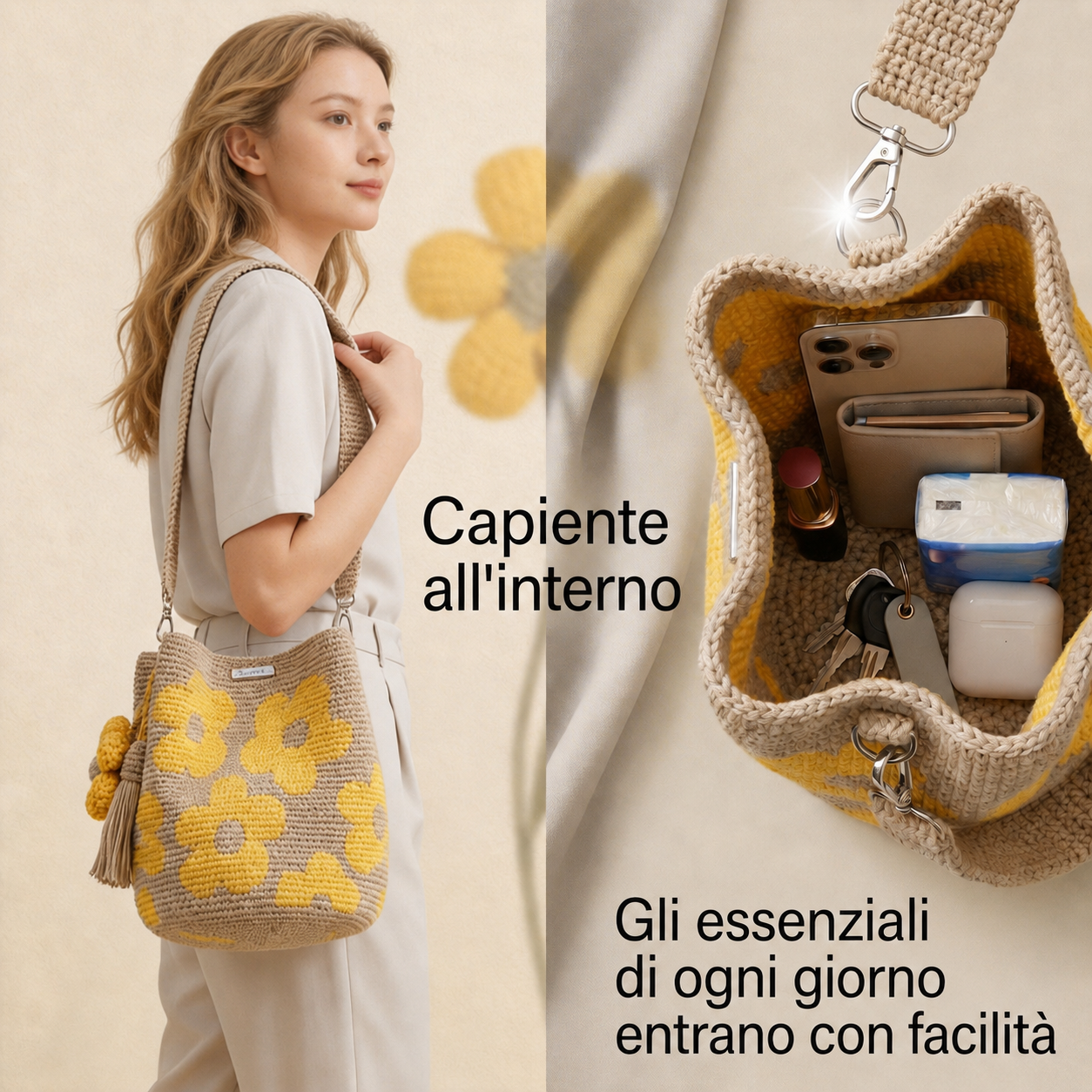 Borsa Tote Floreale Uncinetto Fatta a Mano 🌼✨
