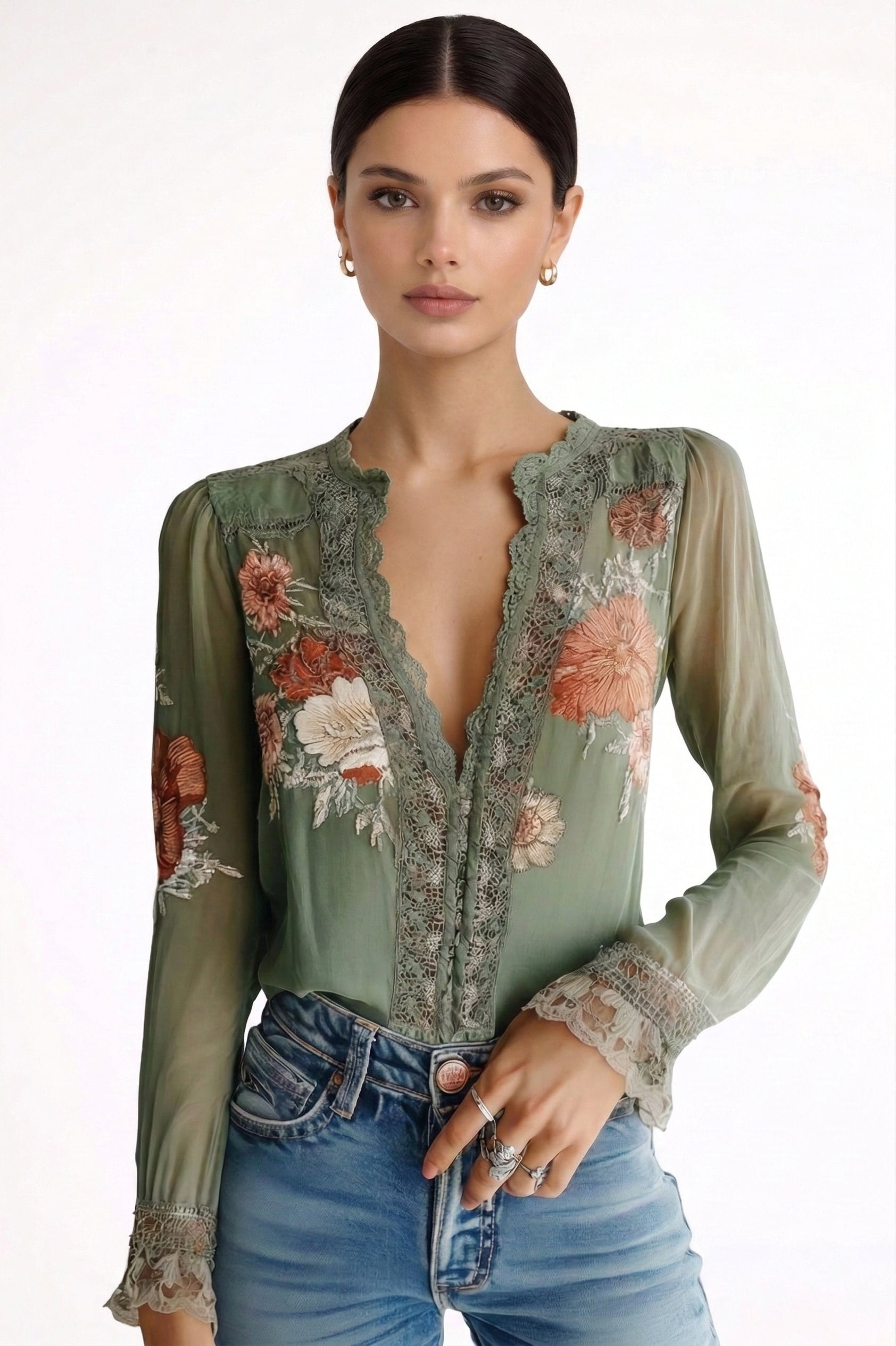 INÉS | BLUSA FLORAL CON ENCAJE
