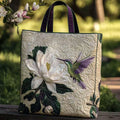 Borsa imbottita realizzata a mano con colibrì e fiore bianco