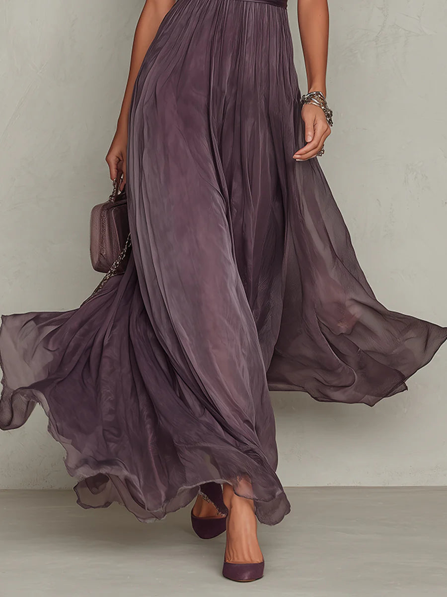 Flavia • Abito Lungo Viola con Scollo a Goccia e Pizzo – Aurea Montiel