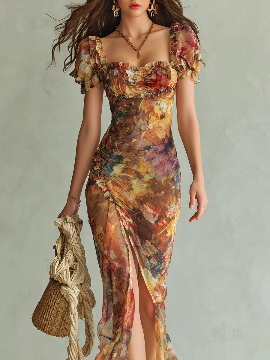 Viola - Abito lungo in chiffon in stile bohémien
