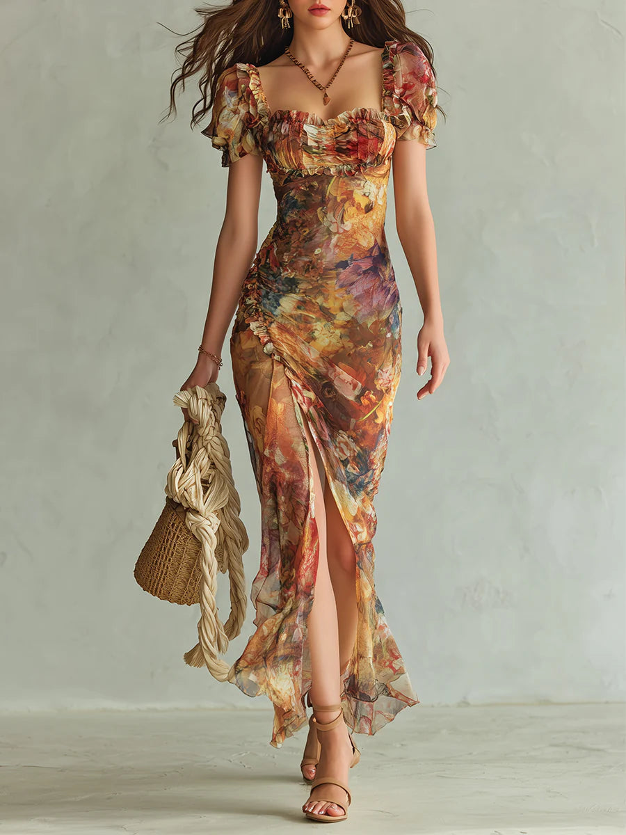 Viola - Abito lungo in chiffon in stile bohémien