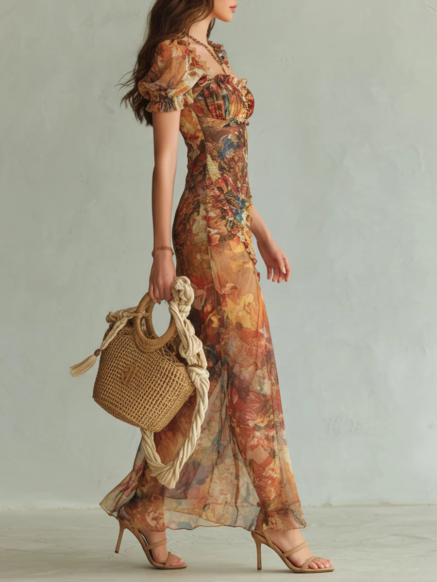 Viola - Abito lungo in chiffon in stile bohémien