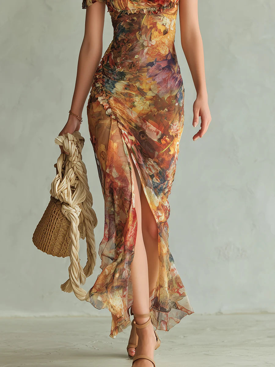 Viola - Abito lungo in chiffon in stile bohémien