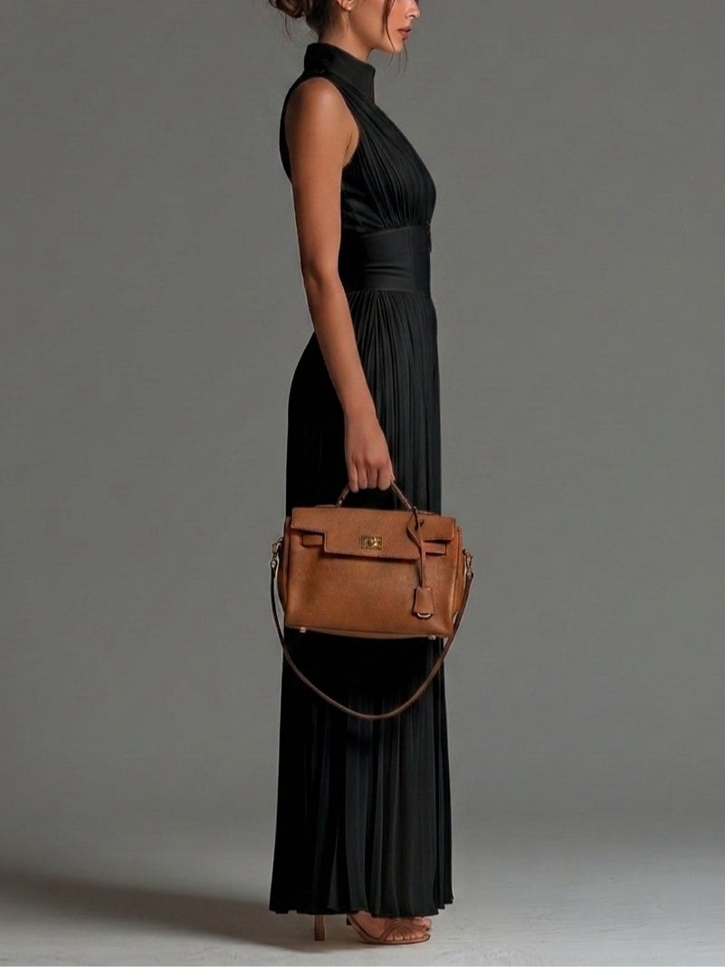 Anna – Tuta in Chiffon Plissettata Nera – Aurea Montiel