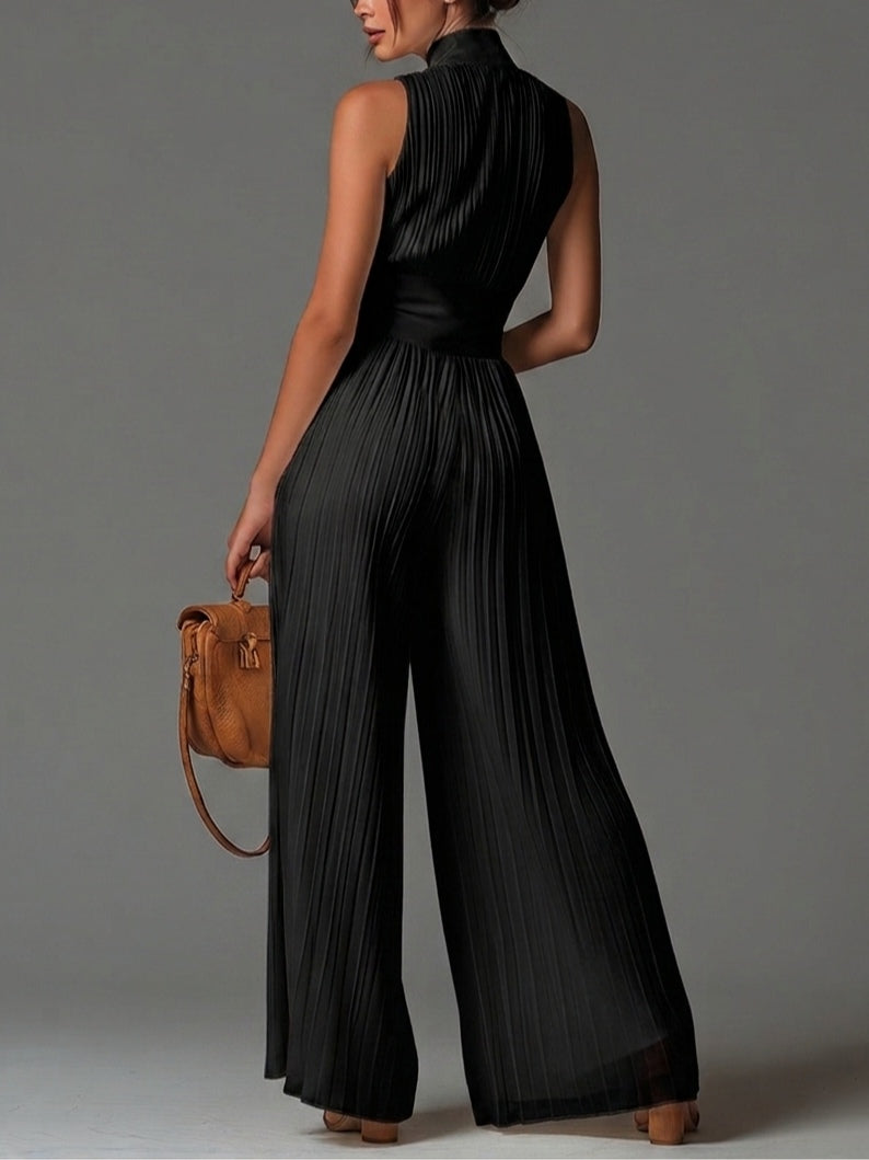 Anna – Tuta in Chiffon Plissettata Nera – Aurea Montiel