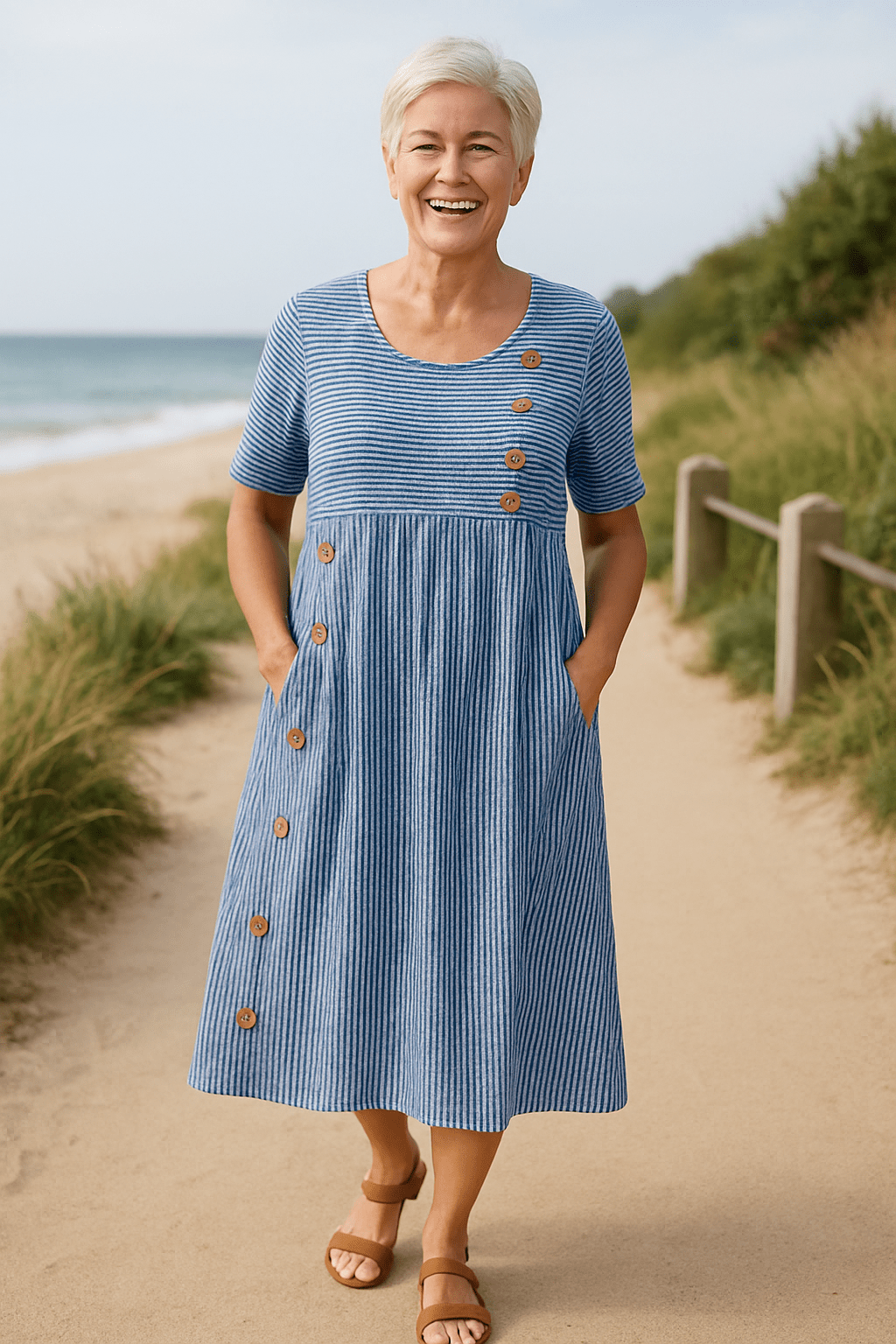 BAYAN | VESTIDO MIDI A RAYAS - Aurea Montiel