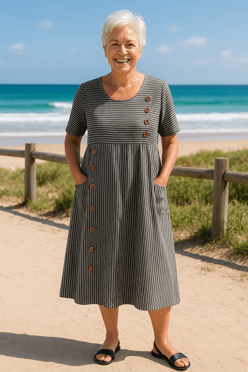 BAYAN | VESTIDO MIDI A RAYAS - Aurea Montiel