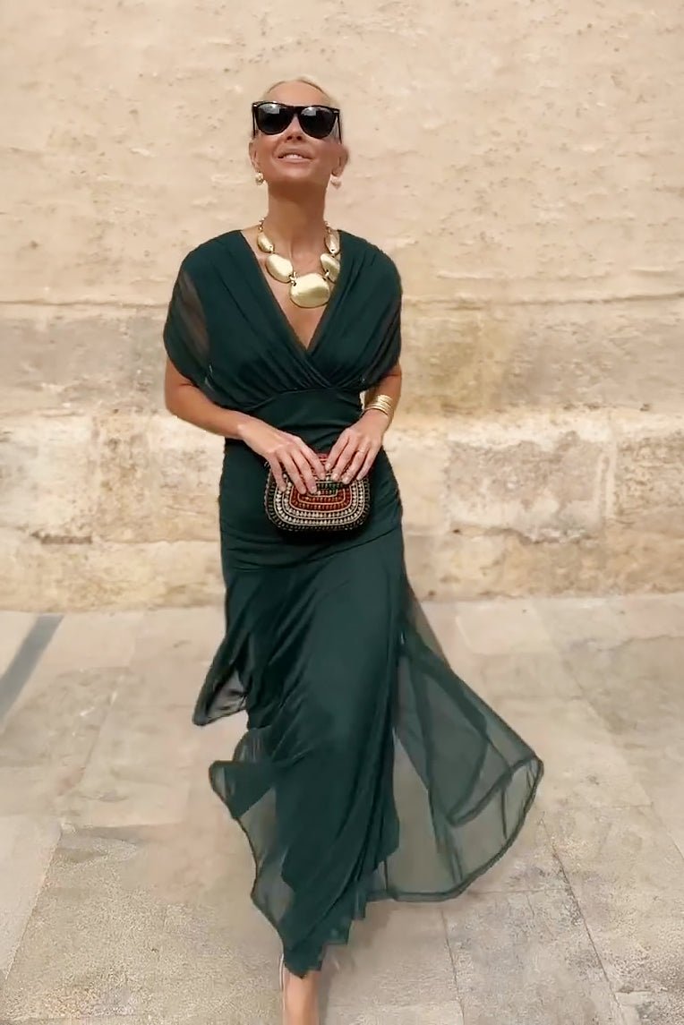 CORAL | VESTIDO CON ESCOTE V - Aurea Montiel