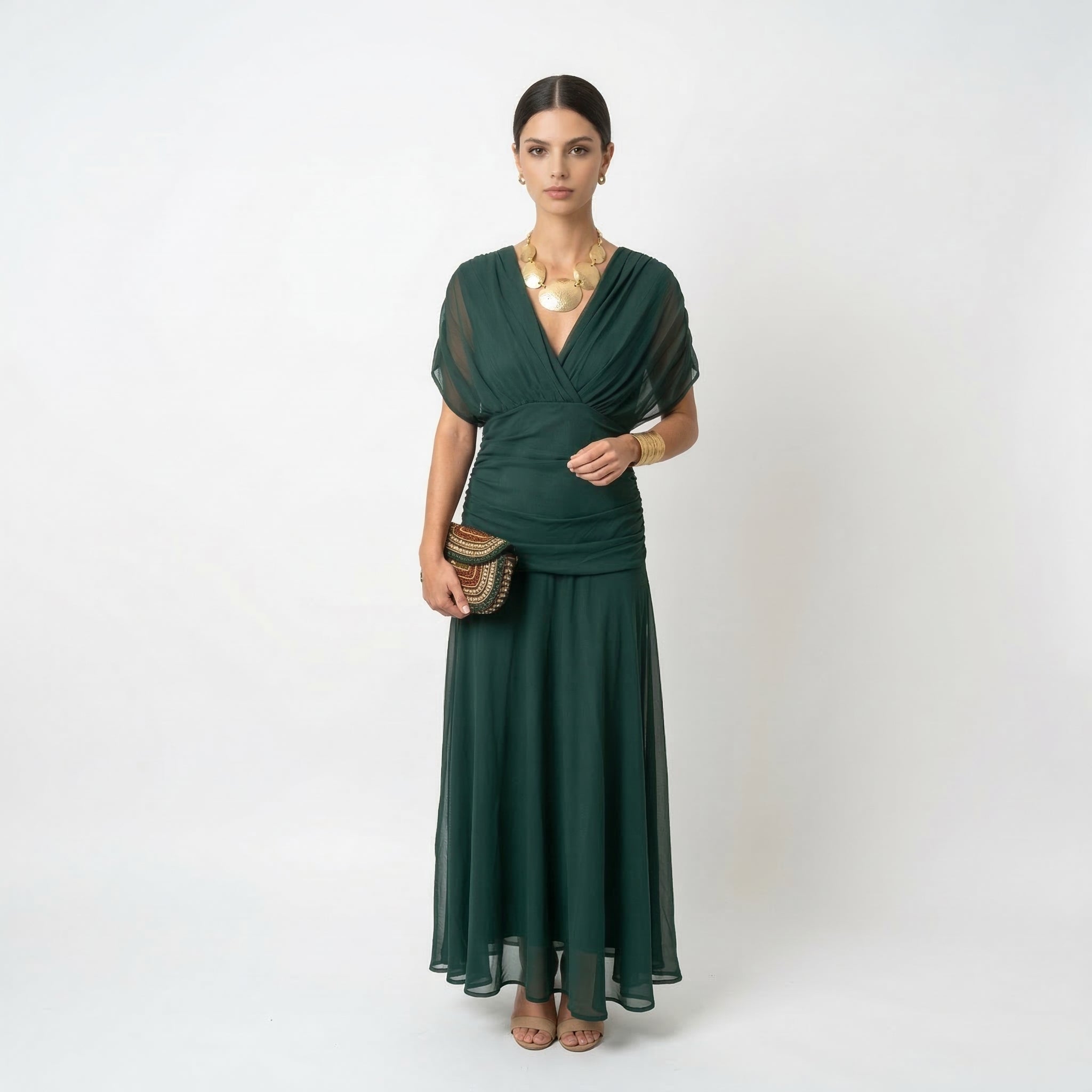 CORAL | VESTIDO CON ESCOTE V - Aurea Montiel