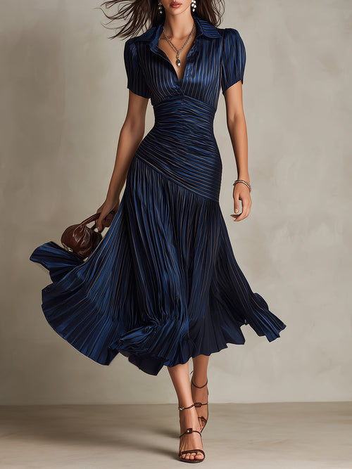Adriana – Abito Midi in Raso a Righe Rétro – Aurea Montiel