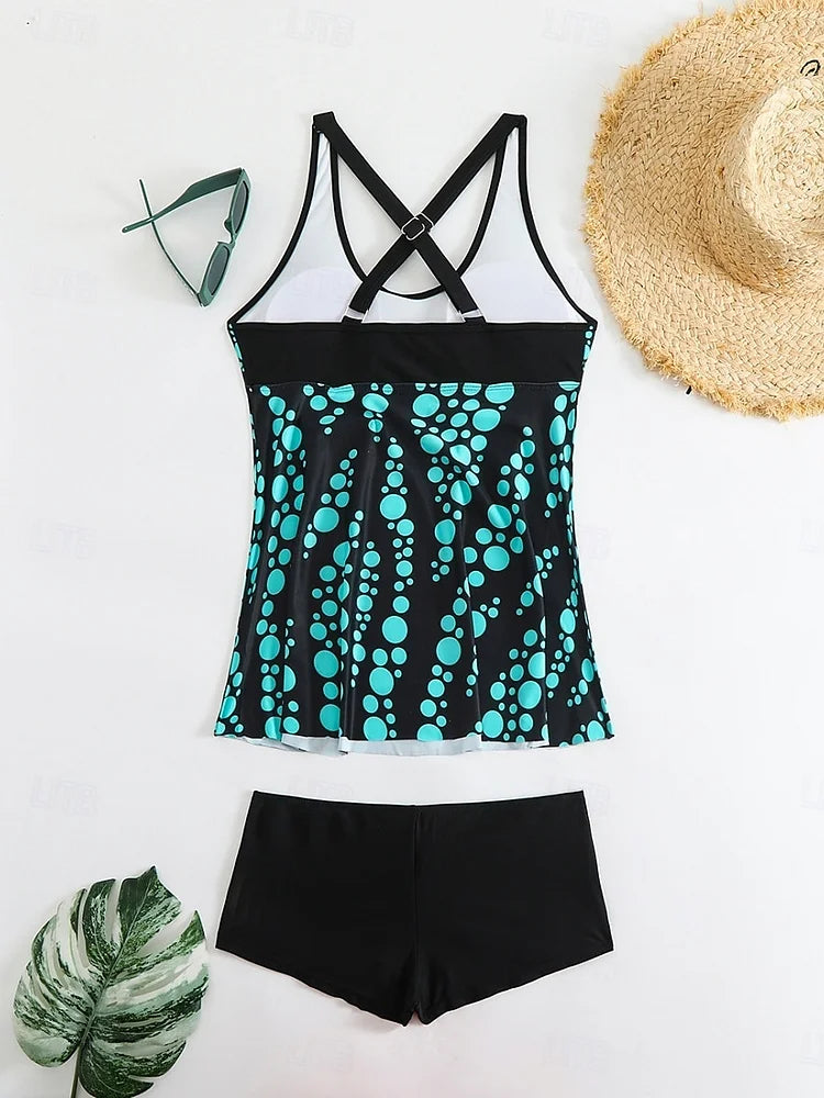 Jade - Completo tankini con motivo a bolle che copre l'addome