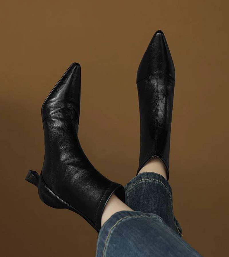 FULVIA | BOTINES DE PIEL CON TACÓN MEDIO - Aurea Montiel