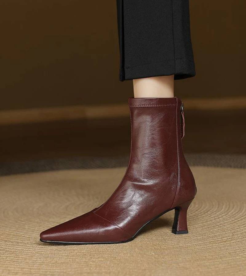 FULVIA | BOTINES DE PIEL CON TACÓN MEDIO - Aurea Montiel