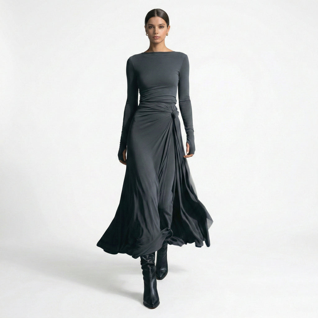 LISA | VESTIDO MAXI CON NUDO LATERAL - Aurea Montiel