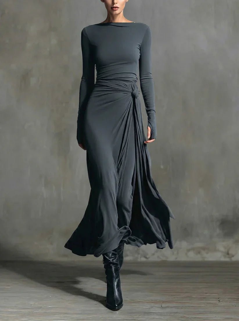 LISA | VESTIDO MAXI CON NUDO LATERAL - Aurea Montiel