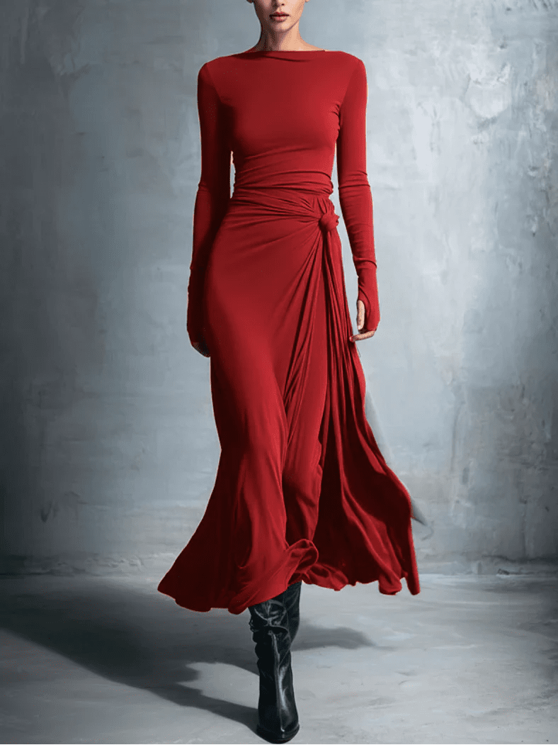 LISA | VESTIDO MAXI CON NUDO LATERAL - Aurea Montiel