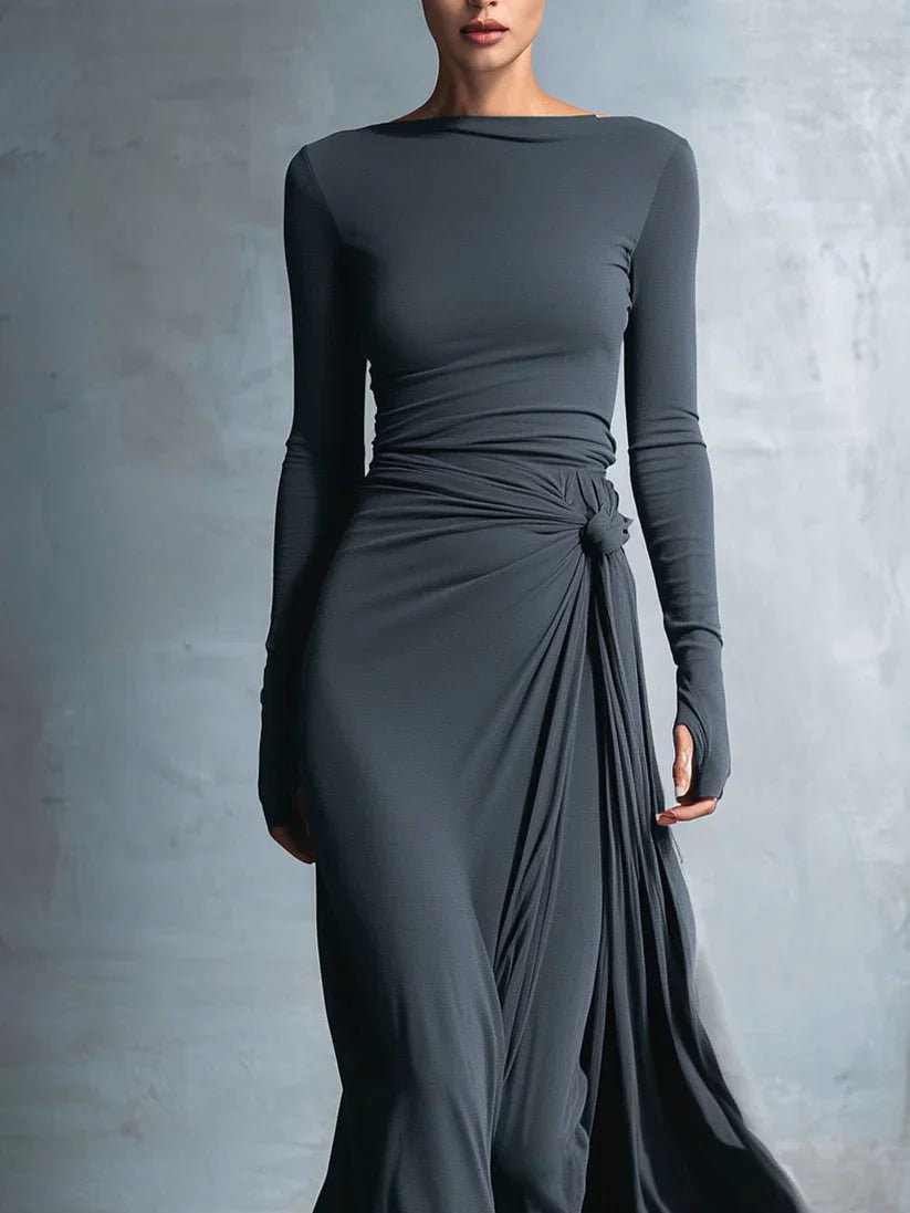 LISA | VESTIDO MAXI CON NUDO LATERAL - Aurea Montiel