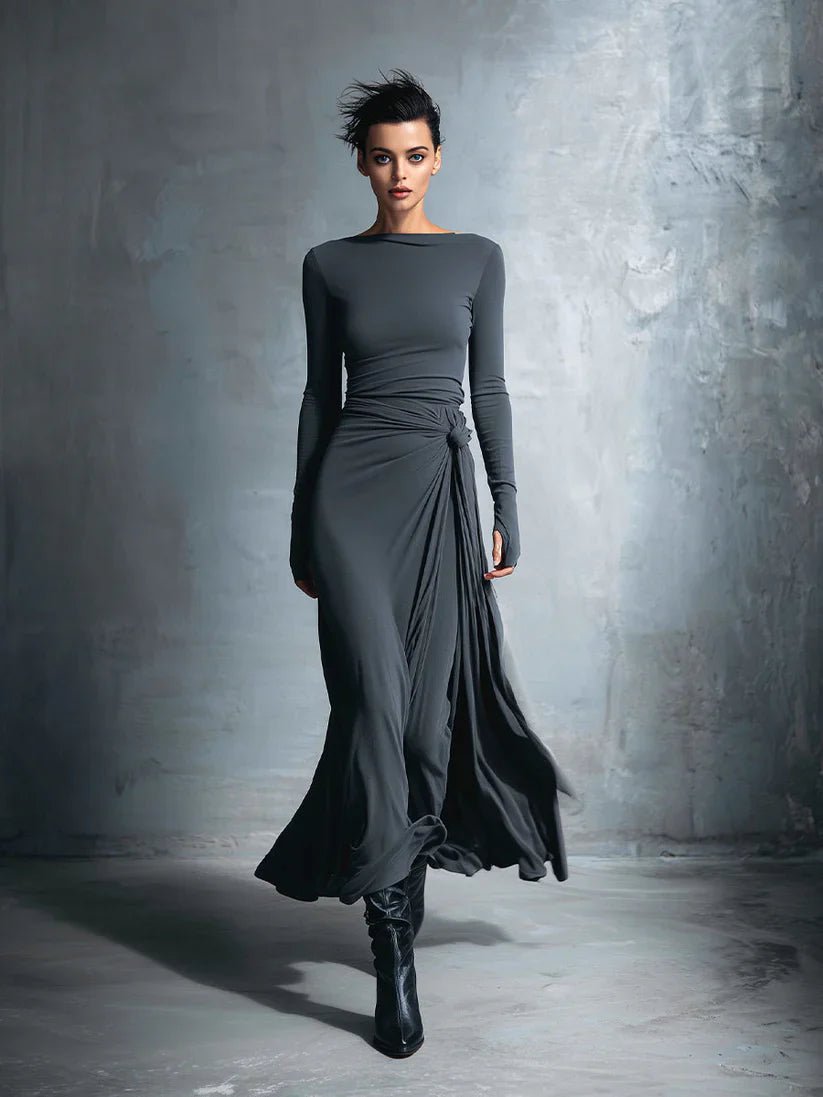 LISA | VESTIDO MAXI CON NUDO LATERAL - Aurea Montiel