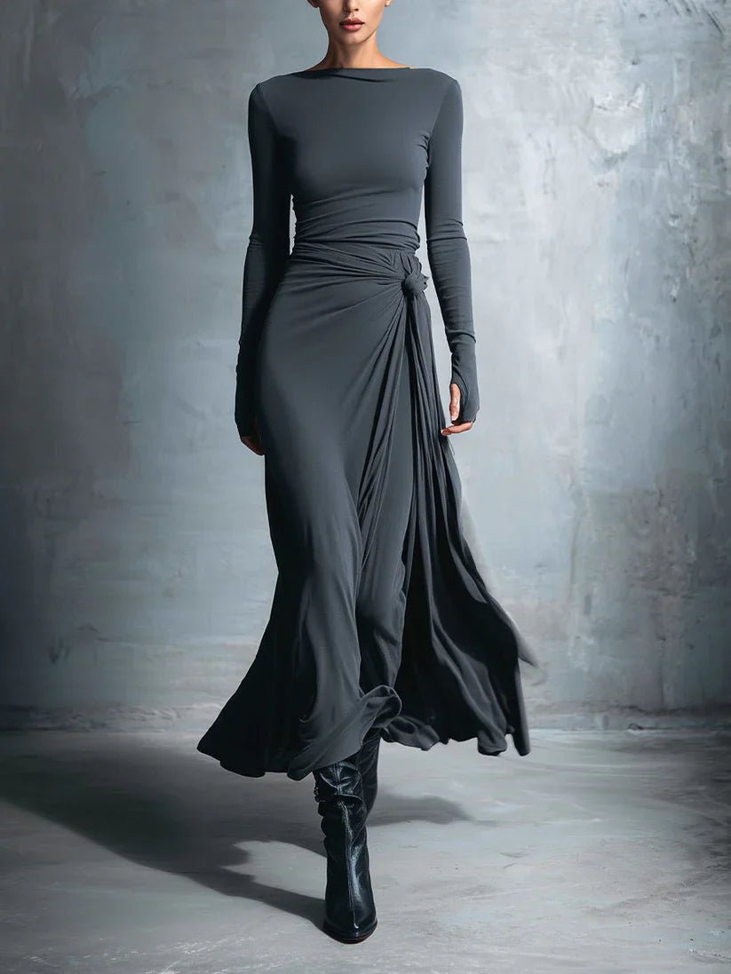 LISA | VESTIDO MAXI CON NUDO LATERAL - Aurea Montiel