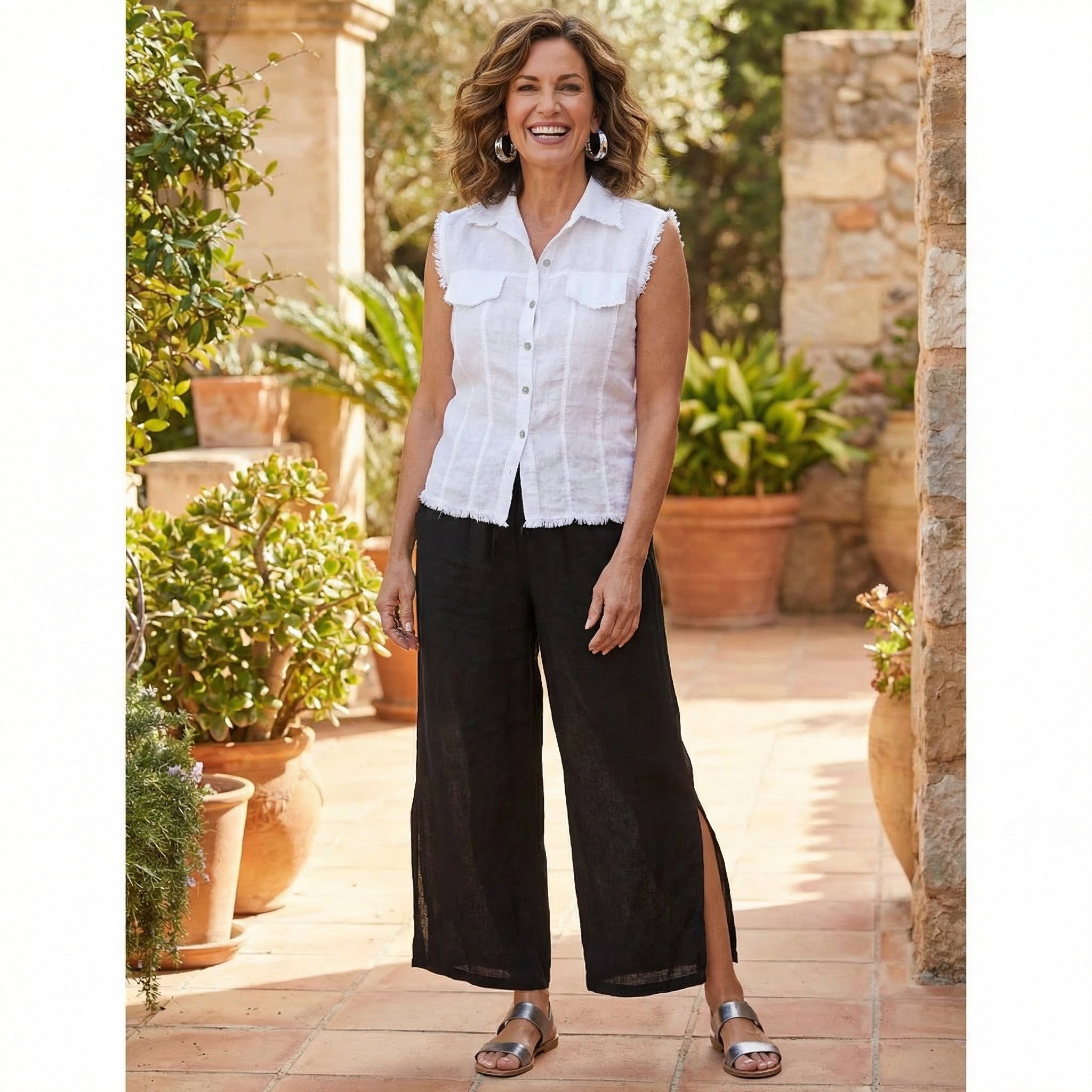 Pantaloni Capri in Lino Flo con Spacco Laterale *PIÙ VENDUTO*