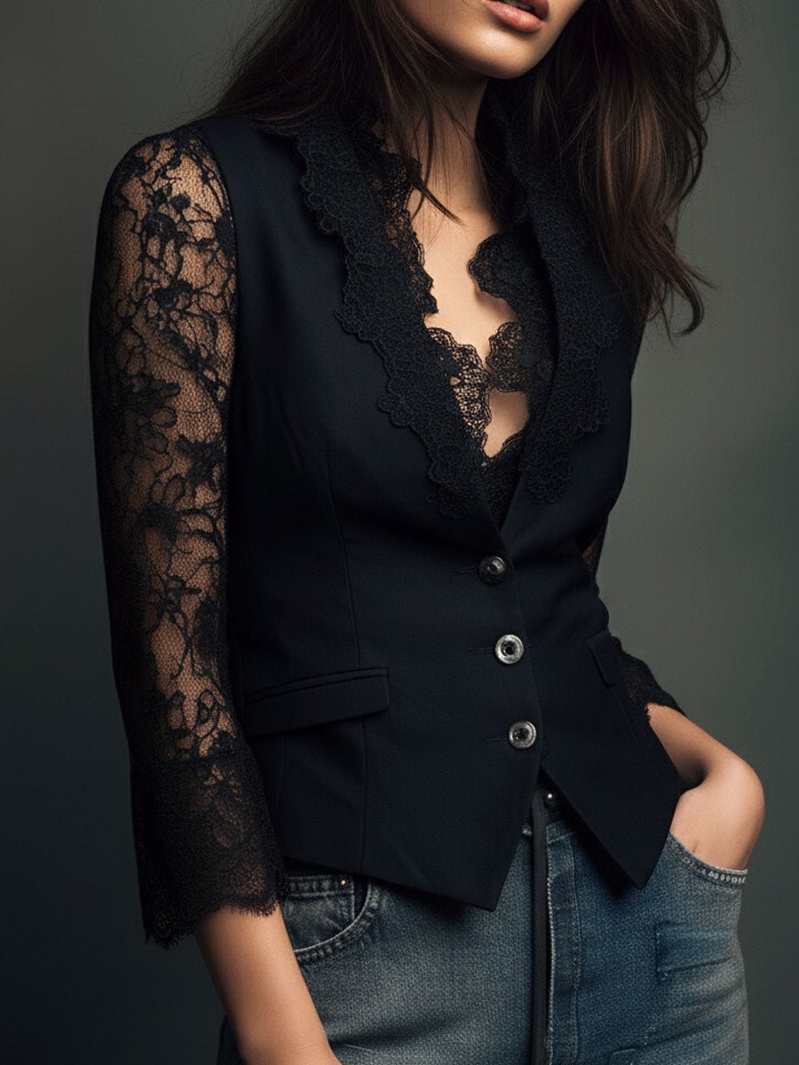 RENATA | BLAZER CON ENCAJE - Aurea Montiel