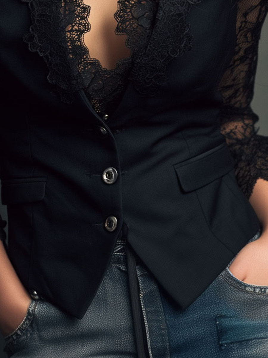 RENATA | BLAZER CON ENCAJE - Aurea Montiel