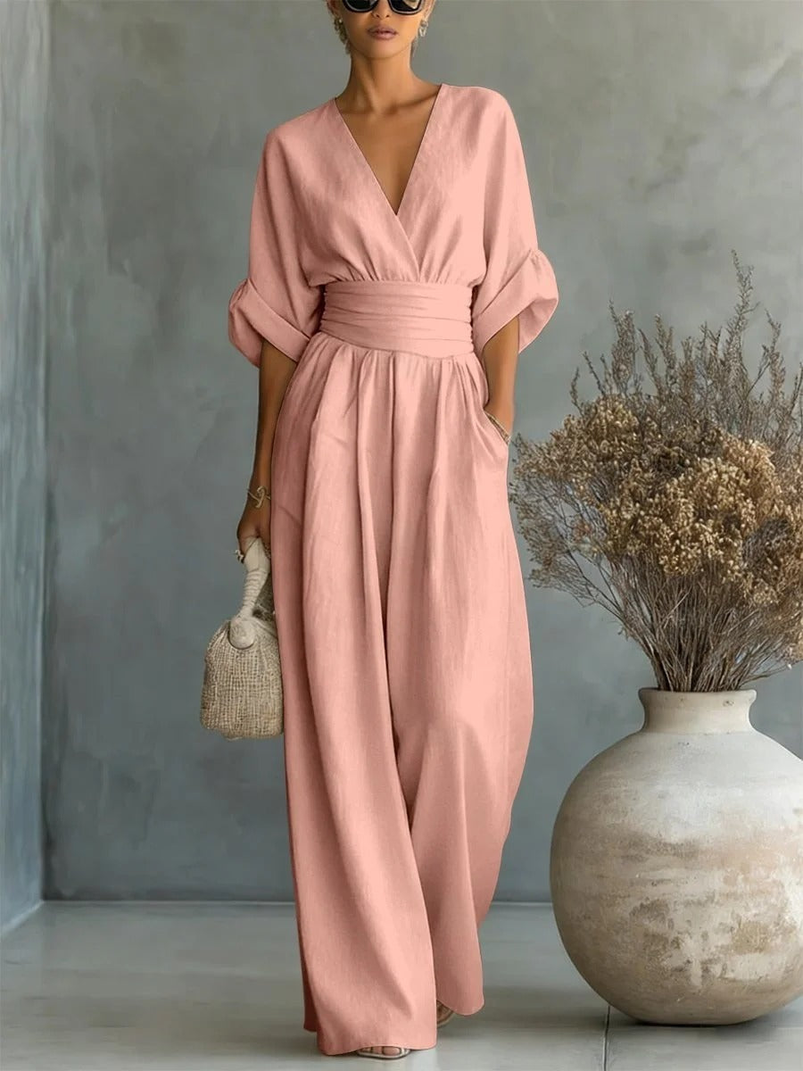 Tuta Elegante con Scollo a V e Vita Alta – Aurea Montiel