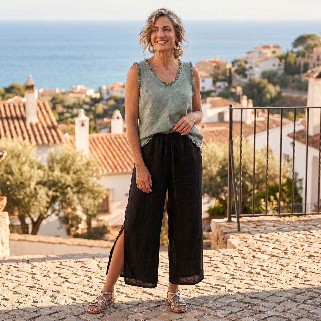 Pantaloni Capri in Lino Flo con Spacco Laterale *PIÙ VENDUTO*