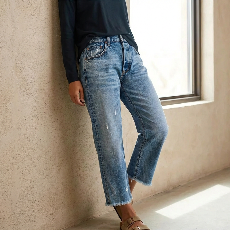 Aberjean™ | Jeans Dritti Cropped Retrò