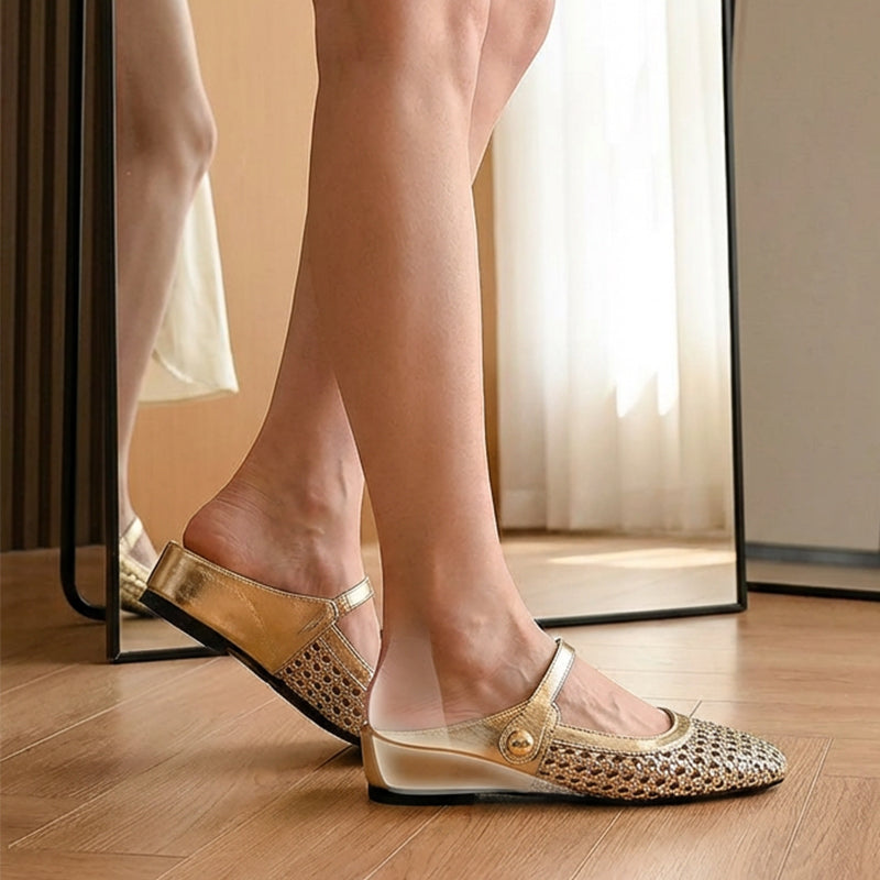 ✨👡 NOVITÀ per il 2026! Mules da donna in tessuto intrecciato con punta squadrata e chiusura Mary Jane.🌸💖🎀