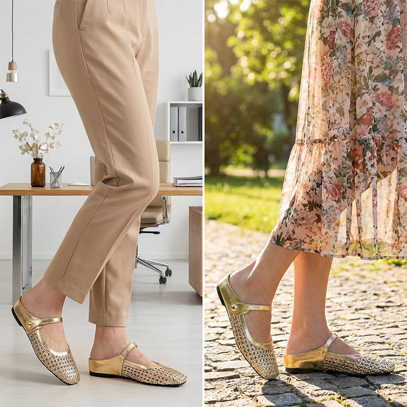 ✨👡 NOVITÀ per il 2026! Mules da donna in tessuto intrecciato con punta squadrata e chiusura Mary Jane.🌸💖🎀