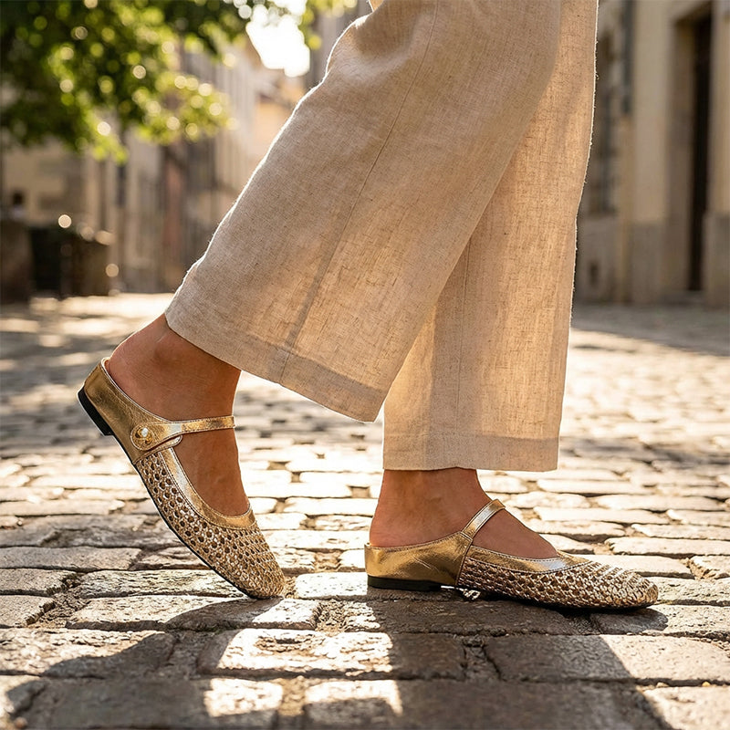 ✨👡 NOVITÀ per il 2026! Mules da donna in tessuto intrecciato con punta squadrata e chiusura Mary Jane.🌸💖🎀