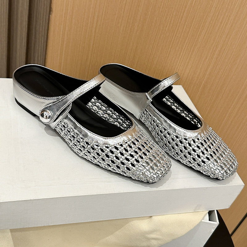 ✨👡 NOVITÀ per il 2026! Mules da donna in tessuto intrecciato con punta squadrata e chiusura Mary Jane.🌸💖🎀