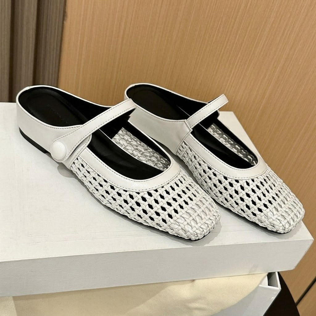 ✨👡 NOVITÀ per il 2026! Mules da donna in tessuto intrecciato con punta squadrata e chiusura Mary Jane.🌸💖🎀