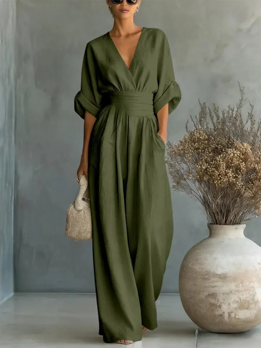 Tuta Elegante con Scollo a V e Vita Alta – Aurea Montiel